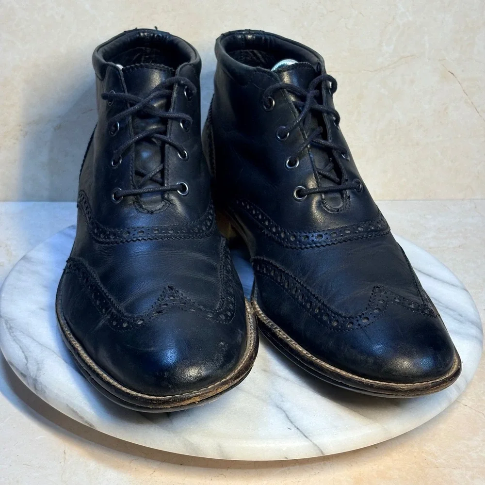 Cole Haan Liam Mens C11052 Black Leather Wingtip Brogue Ankle Boots Size 8.5 M